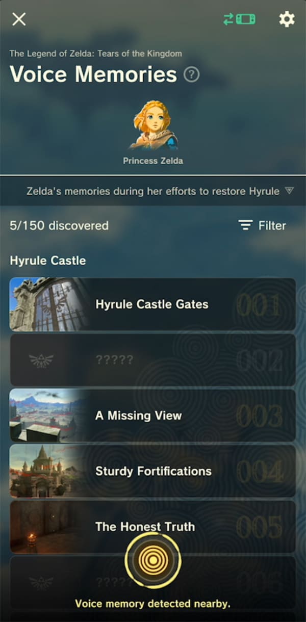 En la pantalla de un celular se muestra la función “Recuerdos” de ZELDA NOTES en uso. 