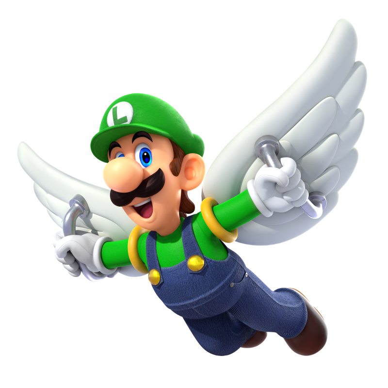 Luigi plane majestueusement à l’aide d’une paire de grandes ailes ressemblant à celles d’un Paratroopa attachées à ses bras.